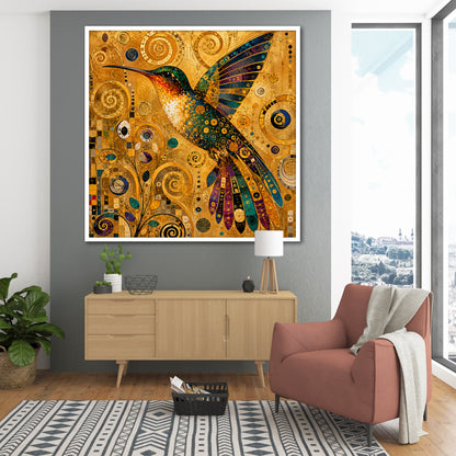 Hummingbird Canvas Art - Klimt Style Living Room Decor