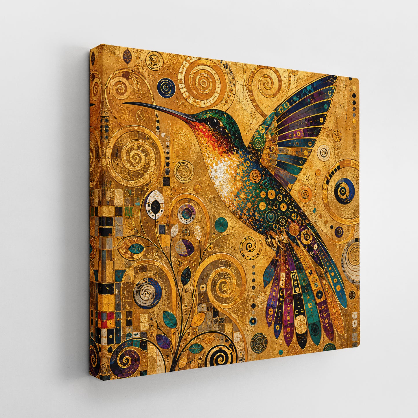 Hummingbird Canvas Art - Klimt Style Living Room Decor