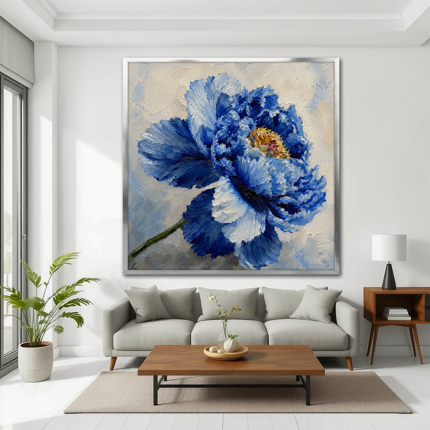 Blue Peony Canvas Wall Art - Elegant Bedroom Decor