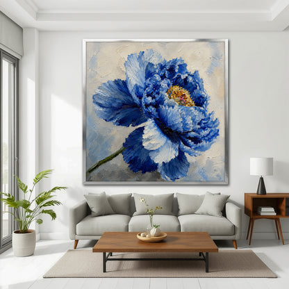 Blue Peony Canvas Wall Art - Elegant Bedroom Decor