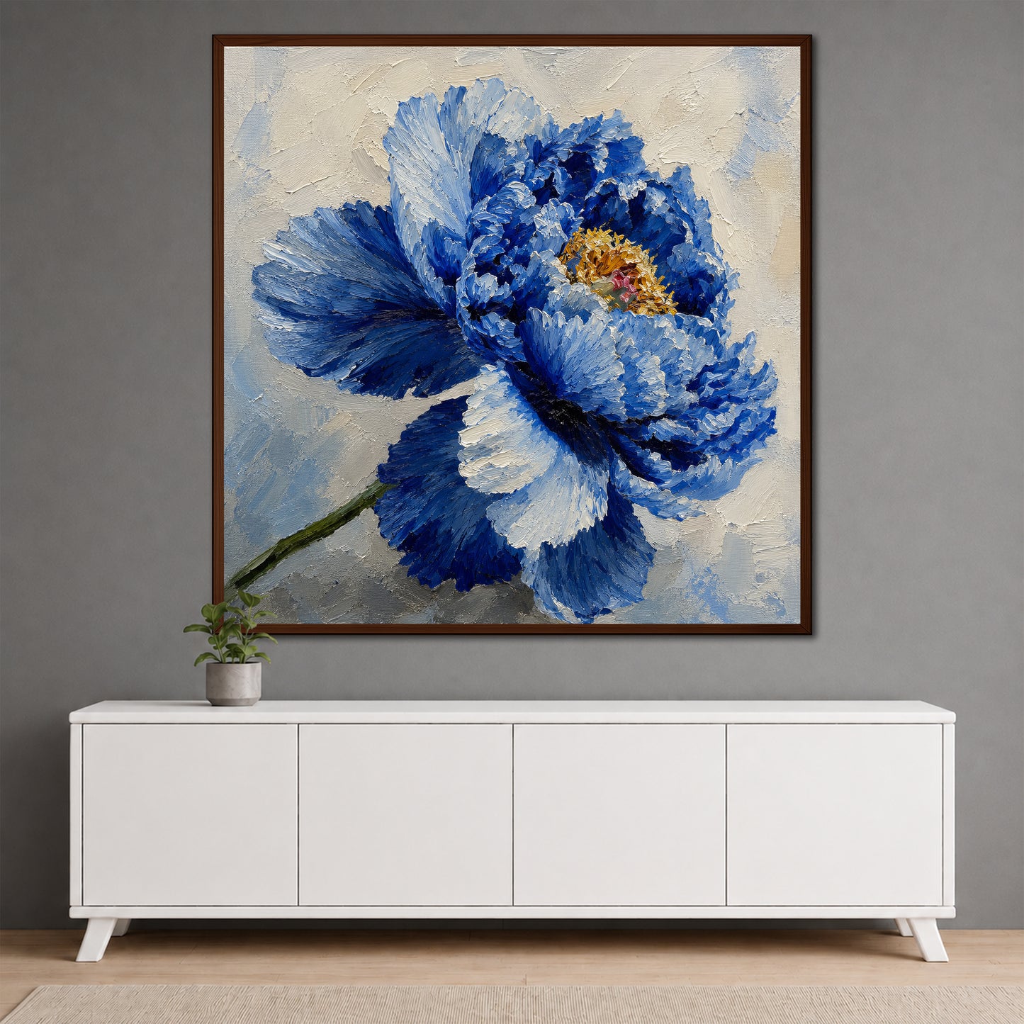 Blue Peony Canvas Wall Art - Elegant Bedroom Decor