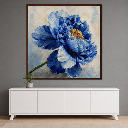 Blue Peony Canvas Wall Art - Elegant Bedroom Decor