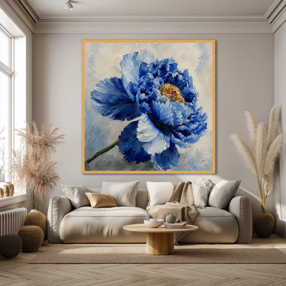 Blue Peony Canvas Wall Art - Elegant Bedroom Decor