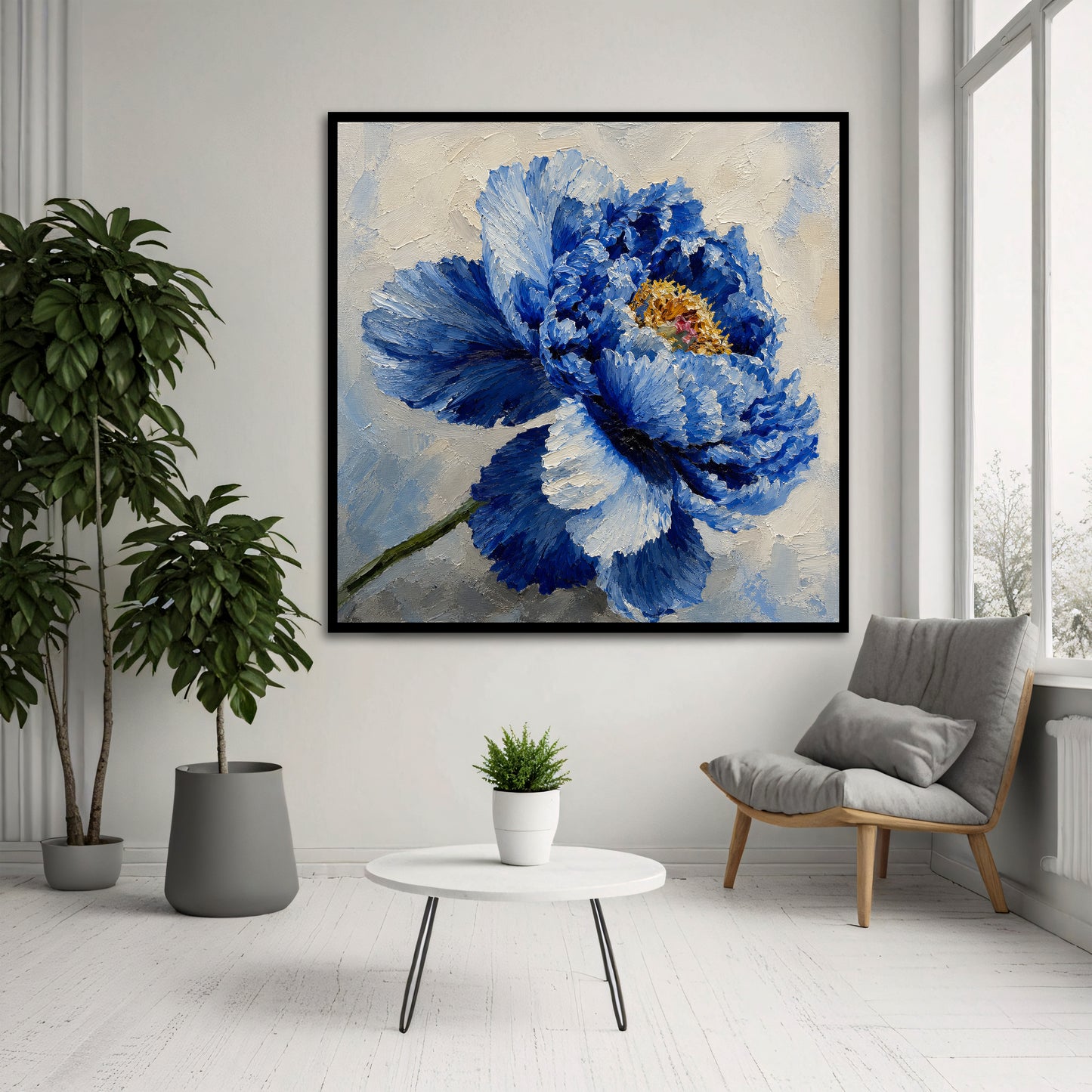 Blue Peony Canvas Wall Art - Elegant Bedroom Decor