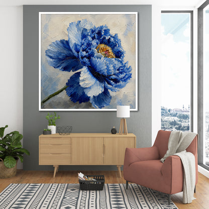 Blue Peony Canvas Wall Art - Elegant Bedroom Decor