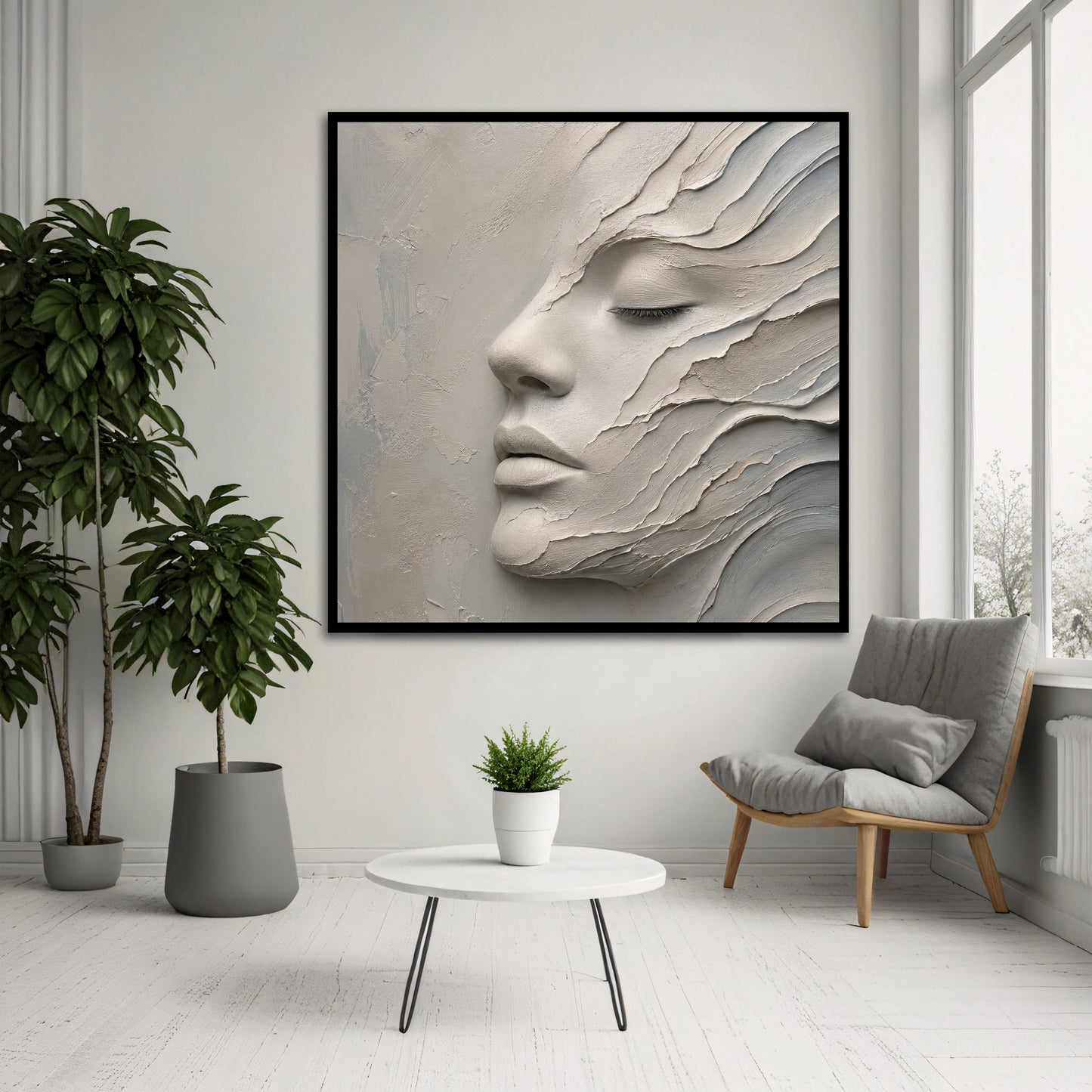 3D Face Effect Canvas Wall Art - Minimalist Bedroom Decor
