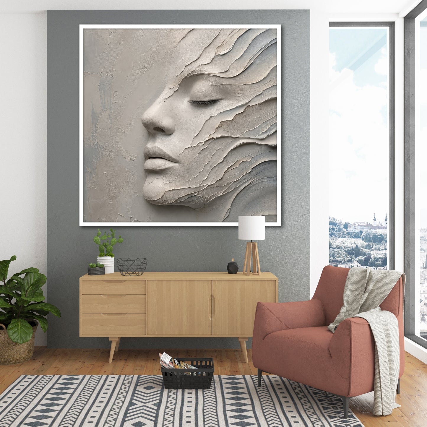 3D Face Effect Canvas Wall Art - Minimalist Bedroom Decor
